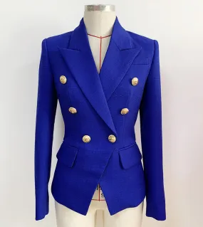 Blazer verde Bottoni dorati Blazer di lino azzurro da donna Blazer di cotone blu da donna