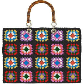 Borsa Victoria Crochet Fantasia Multicolor, Nero