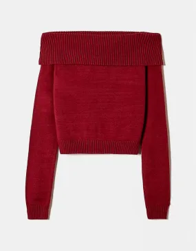 Maglione Aderente Rosso Off Shoulder  