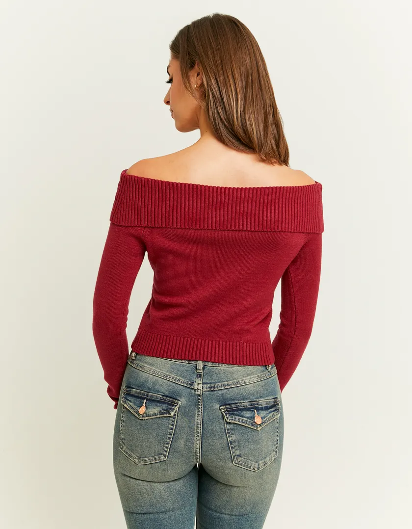 Maglione Aderente Rosso Off Shoulder  