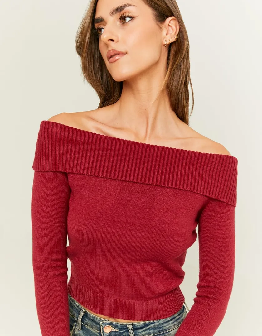 Maglione Aderente Rosso Off Shoulder  