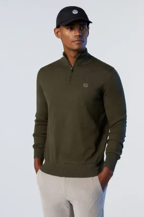 MAGLIONE CON MEZZA ZIP E LOGO UOMO Verde oliva