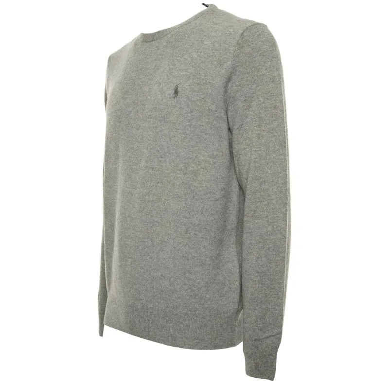 Maglione grigio chiaro in lana con pony 