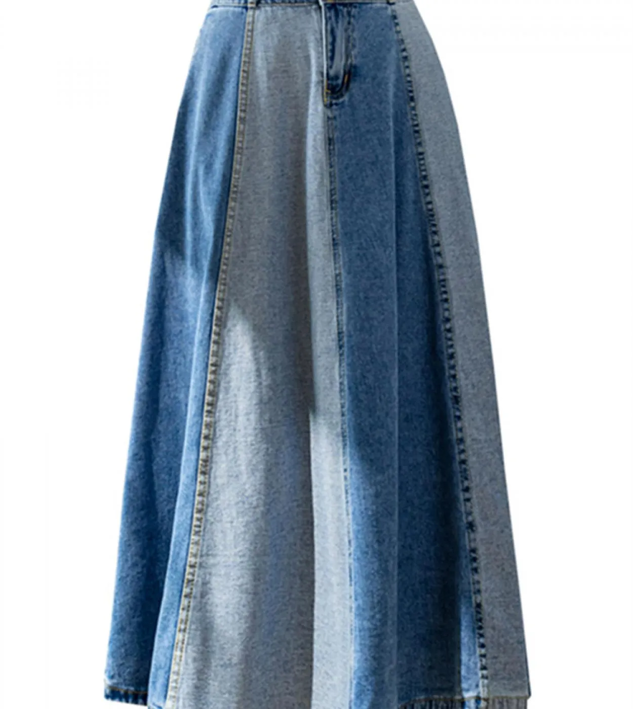 Seoulish 2022 New Colorblock Womens Denim Long Skirts Classic High Wasit Umbrella Jeans Skirts Female Straight A Line S