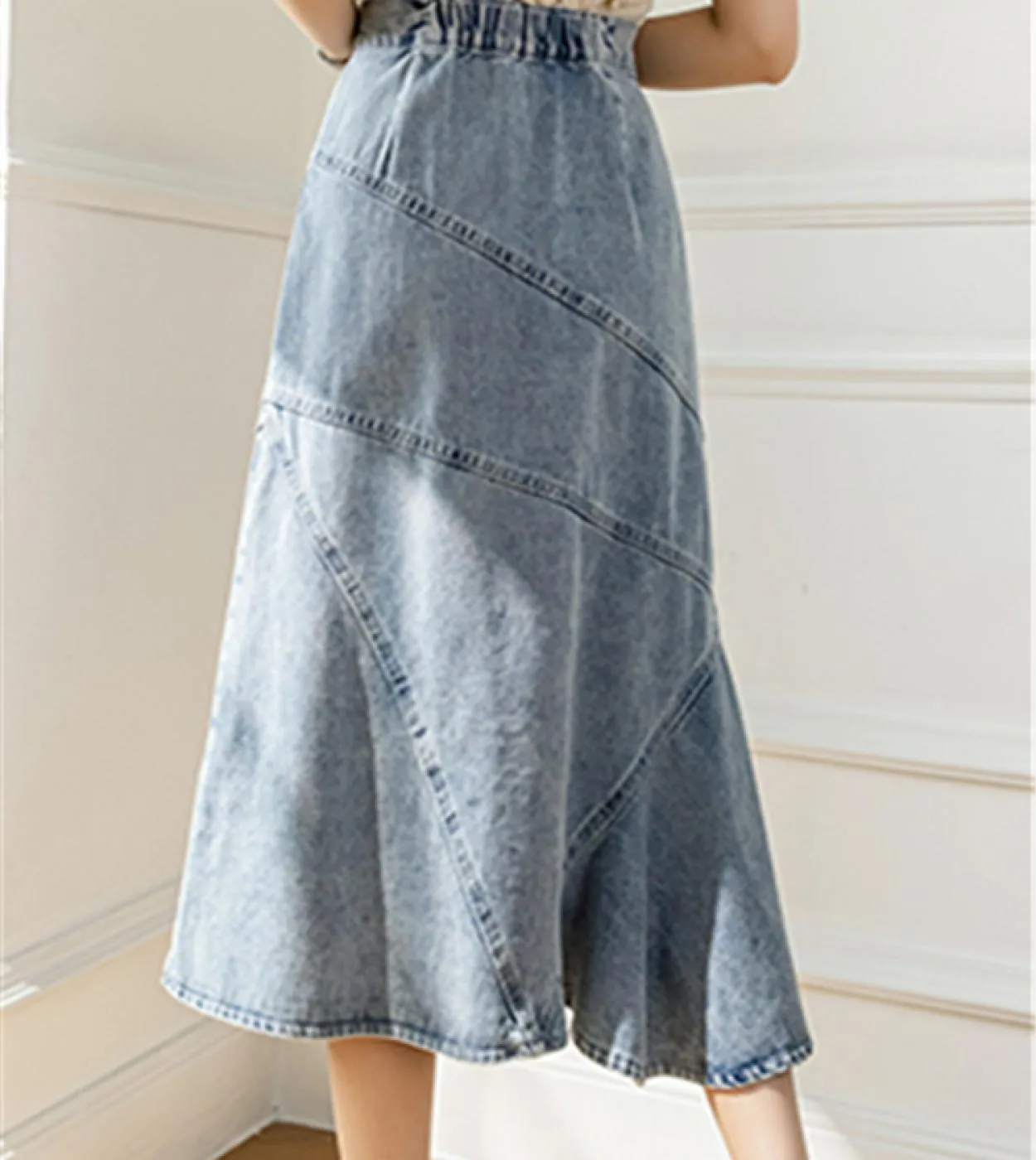 Seoulish 2022 New Patchwork Womens Denim Skirts High Wasit Mermaid Jeans Skirts Female Chic Loose Aline Fishtail Midi S