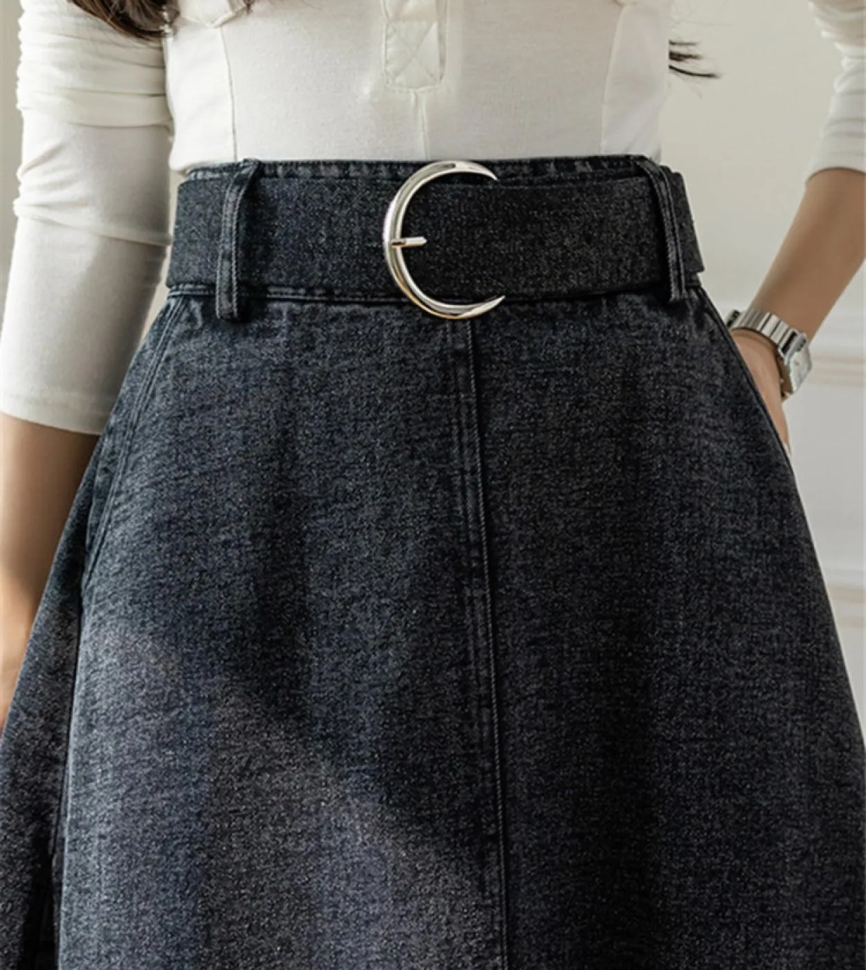 Seoulish Spring Summer Denim Milong Womens Skirts With Belted High Waist Aline Skirt Midcalf Umbrella Jeans Skirts 2022