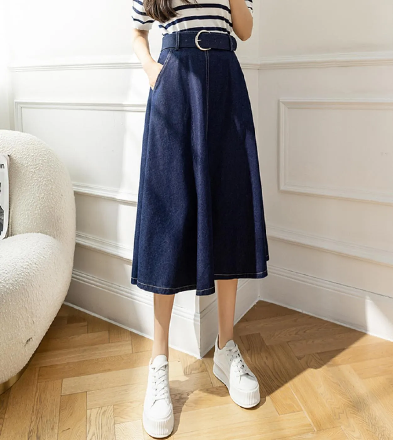 Seoulish Spring Summer Denim Milong Womens Skirts With Belted High Waist Aline Skirt Midcalf Umbrella Jeans Skirts 2022