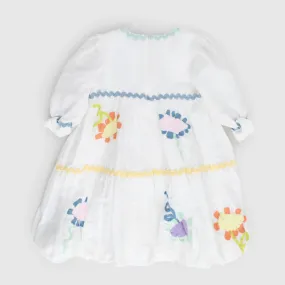 Vestito Bianco Con Ricami Floreali Per Bambina