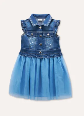 Vestito con top in denim di cotone stretch bambina